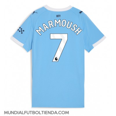 Camiseta Manchester City Omar Marmoush #7 Primera Equipación Replica 2025-26 para mujer mangas cortas Camiseta Manchester City Omar Marmoush #7 Primera Equipación Replica 2025-26 para mujer mangas cortas
